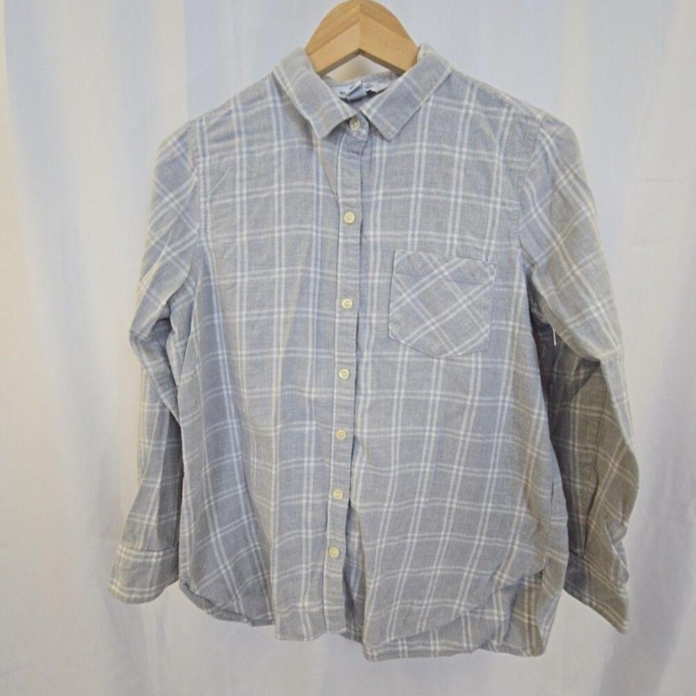 Old Navy Shirt Mens Large Gray Plaid Flannel Button Down Long Sleeve Casual